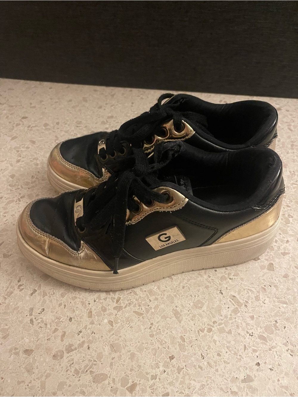 GBG Los Angeles Black and Gold Low-Top Platform Sneakers